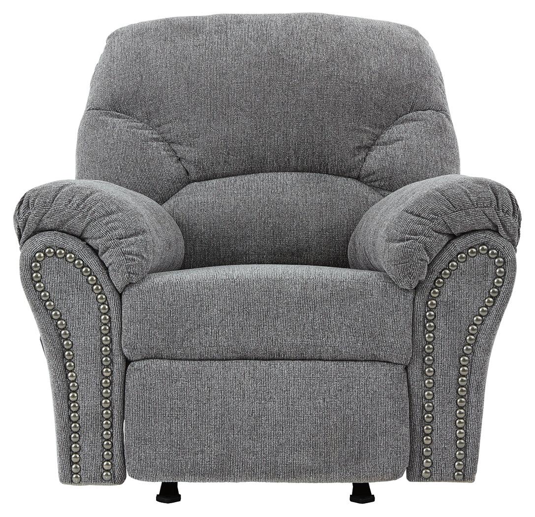 reclining view of Allmaxx Pewter Chenille Recliner recliner