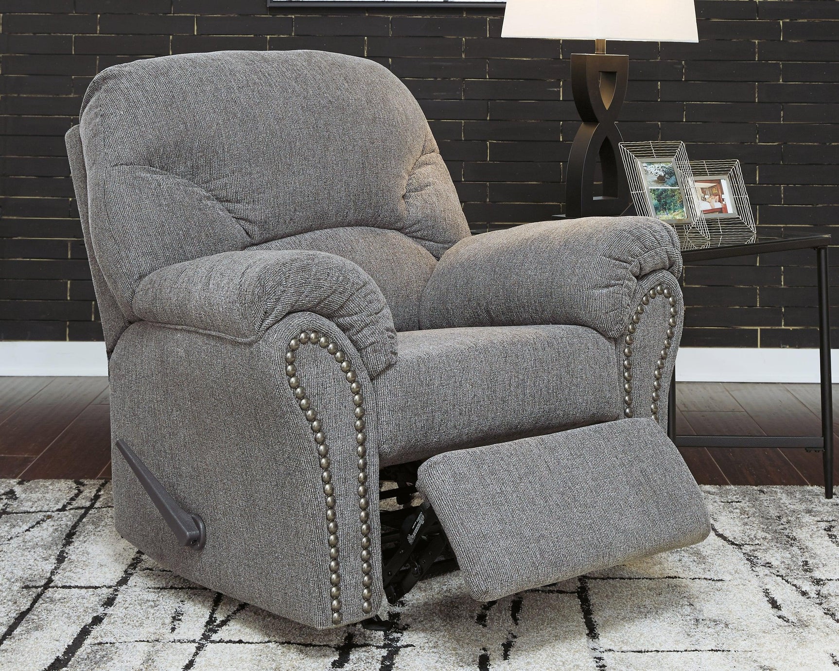 side view of Allmaxx Pewter Chenille Recliner recliner