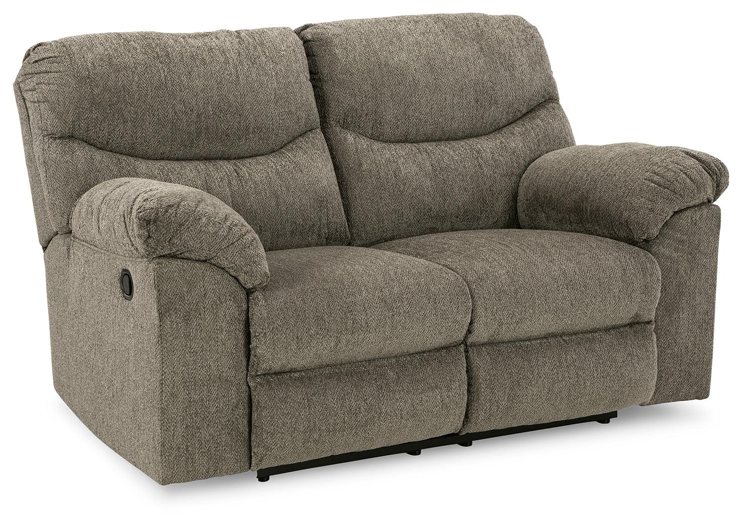 Alphons Putty Reclining Loveseat side angle closed