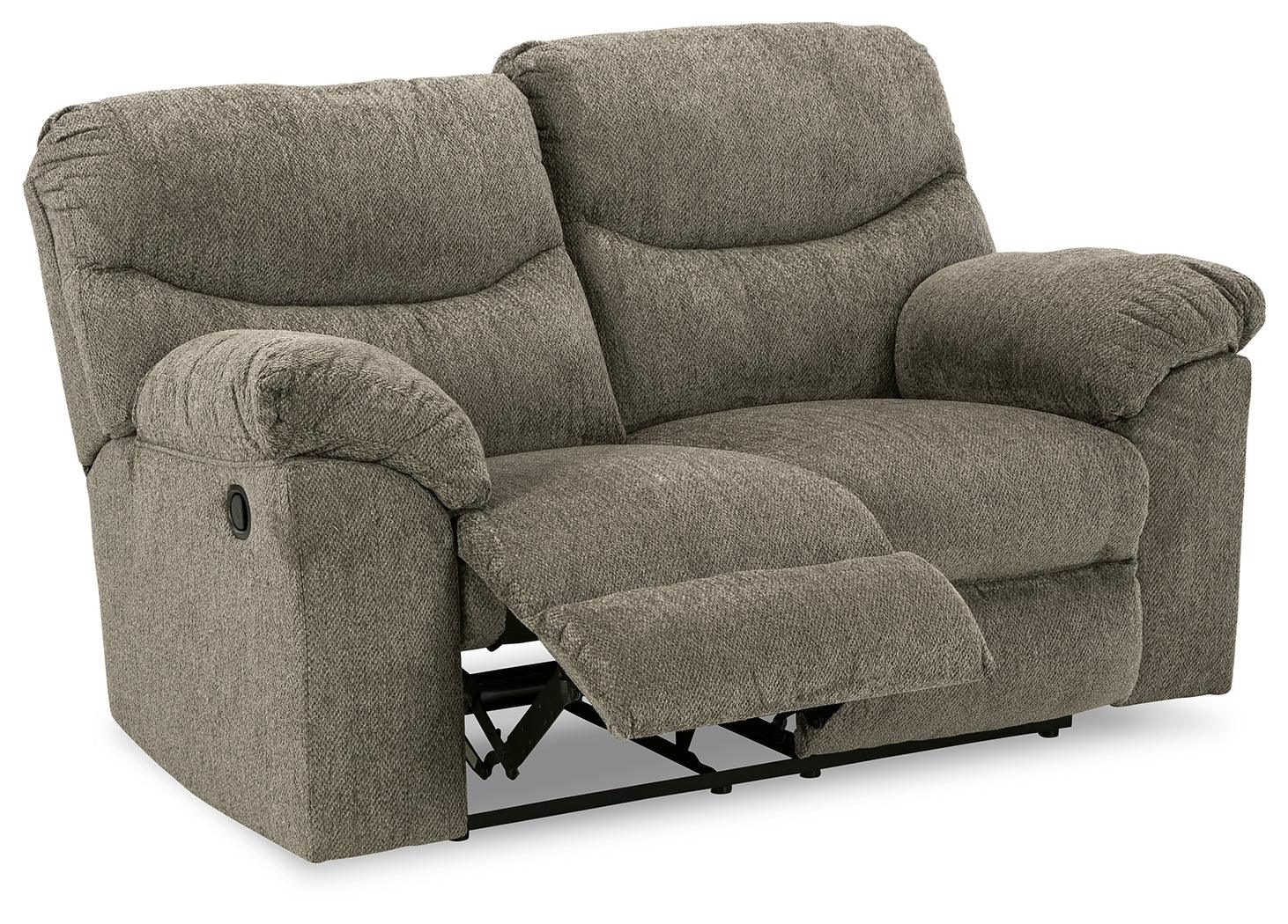 Alphons Putty Reclining Loveseat side angle reclined
