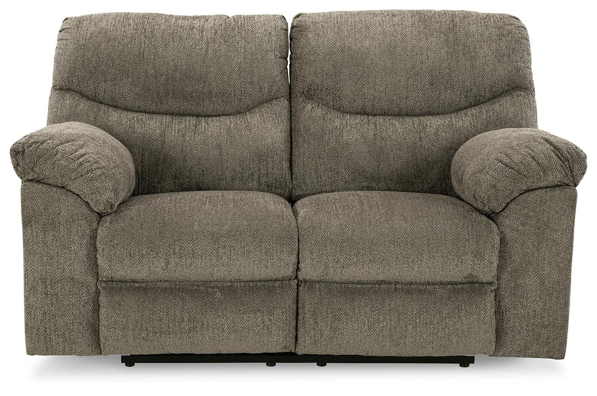 Alphons Putty Reclining Loveseat head-on view