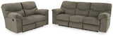 Alphons Putty reclining sofa showing open recliner