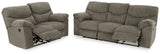 Side angle of Alphons Putty loveseat reclined