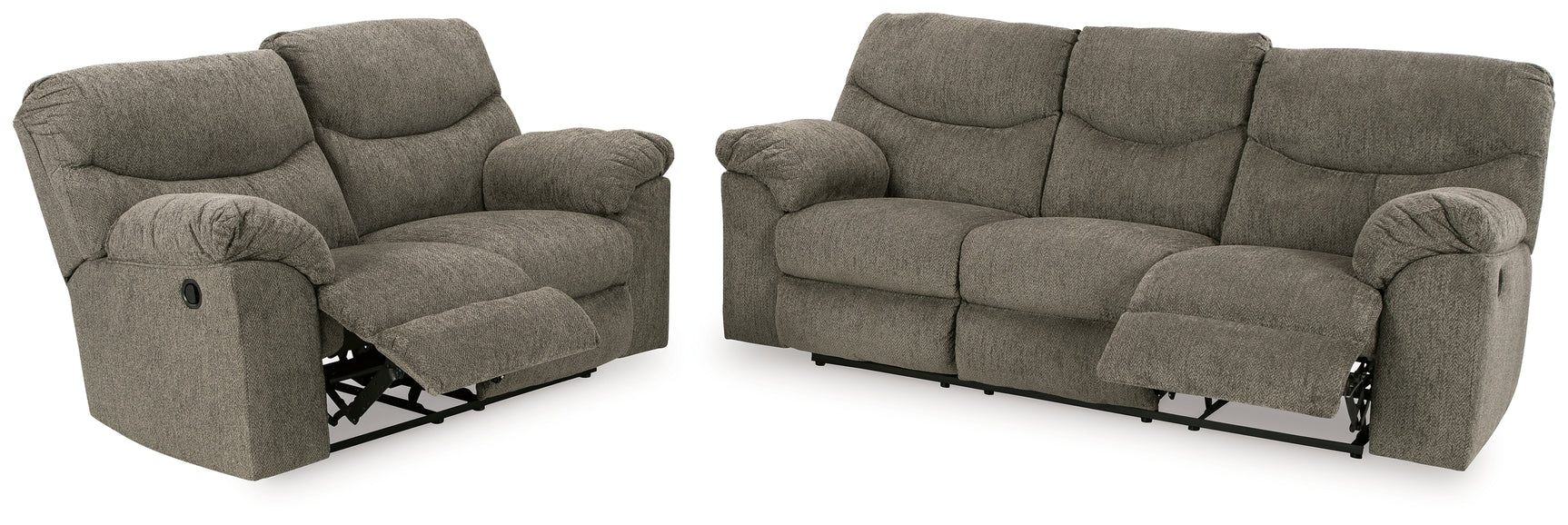 Side angle of Alphons Putty loveseat reclined