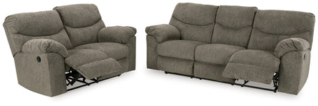 Side angle of Alphons Putty loveseat reclined