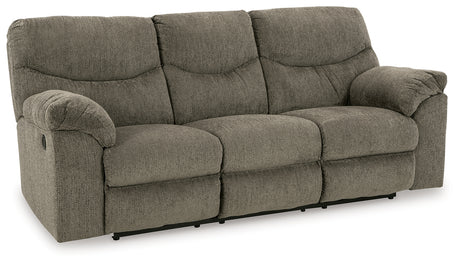 Curved angle closed reclining sofa in putty
