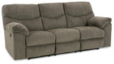 Alphons Putty reclining sofa, side closed recliner view