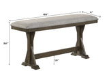 Side perspective of bench with dining table