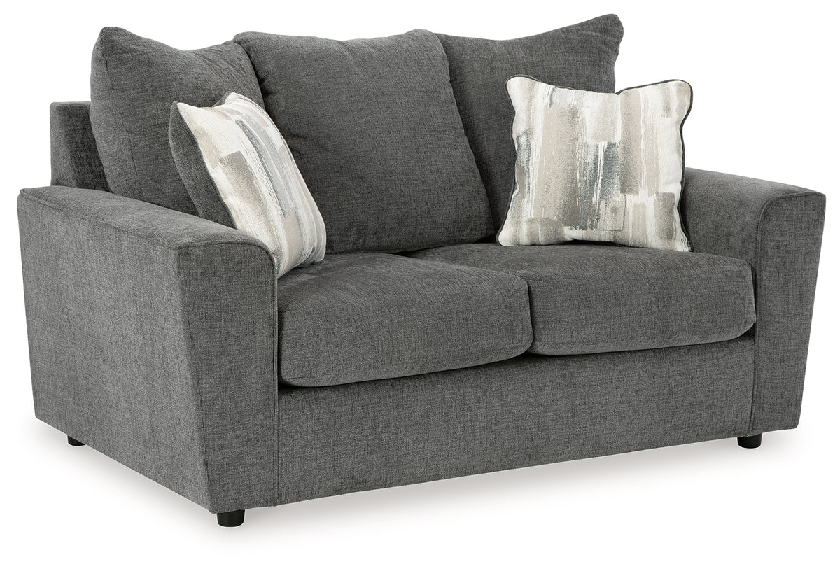 Stairatt Gravel Loveseat angled side view