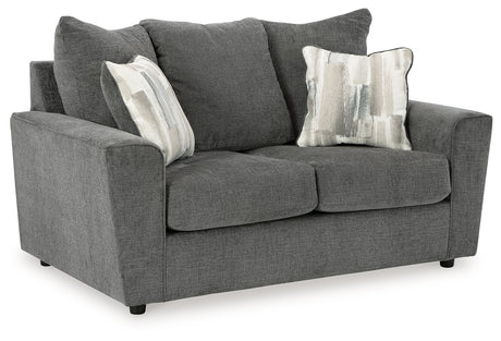 Stairatt Gravel Loveseat angled side view