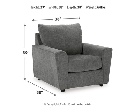 Stairatt Gravel sofa, loveseat, chair, and ottoman set in gravel upholstery