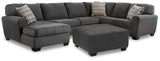 Side view of Ambee Slate sectional sofa with ottoman