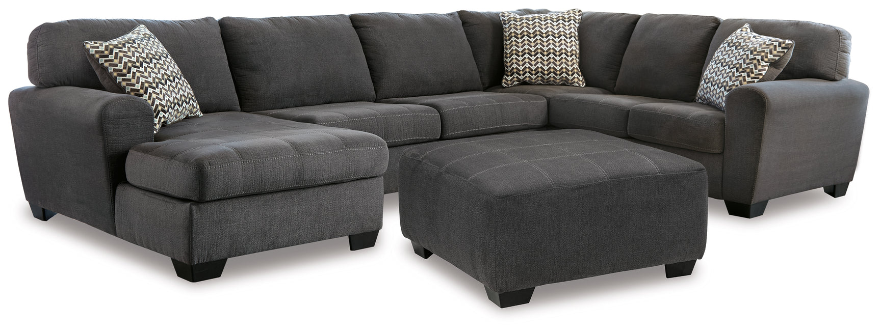 Side view of Ambee Slate sectional sofa with ottoman