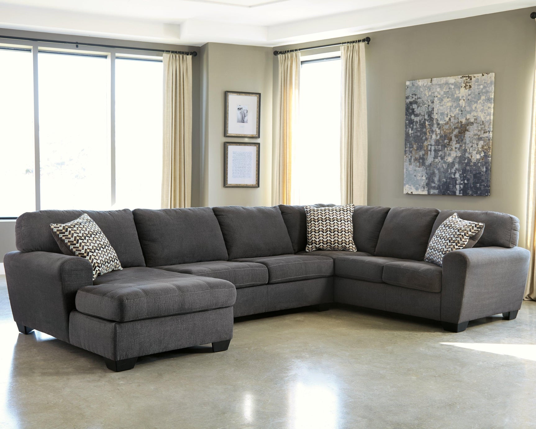 Close-up detail of Ambee Slate chenille fabric texture on sectional
