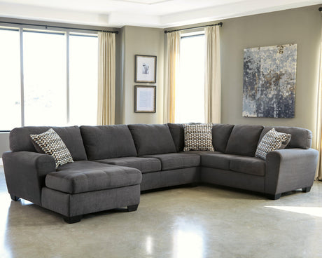 Close-up detail of Ambee Slate chenille fabric texture on sectional