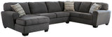 Side view of Ambee Slate Chenille 3-Piece Sectional with Chaise sofa