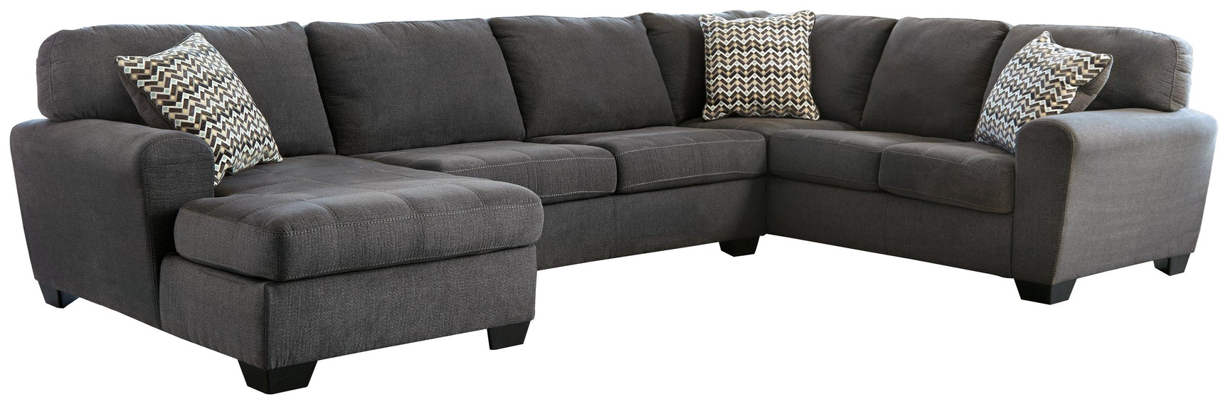 Side view of Ambee Slate Chenille 3-Piece Sectional with Chaise sofa