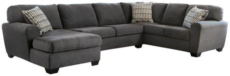 Side view of Ambee Slate Chenille 3-Piece Sectional with Chaise sofa