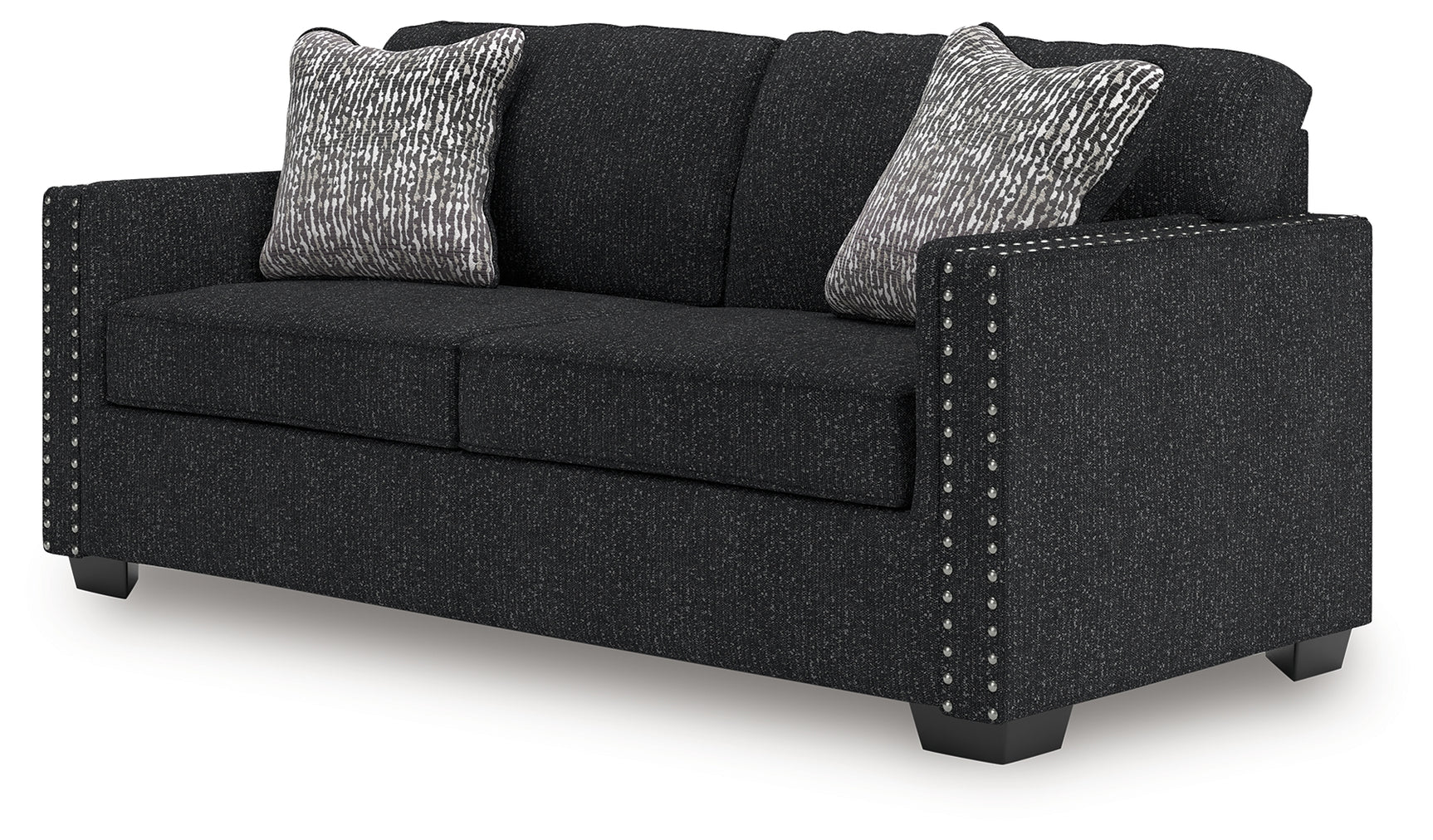 Front angled view of Jasmine Peaks Coal Chenille Sofa