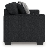 Side angle of coal chenille sofa