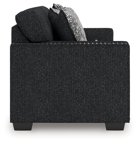 Side angle of coal chenille sofa