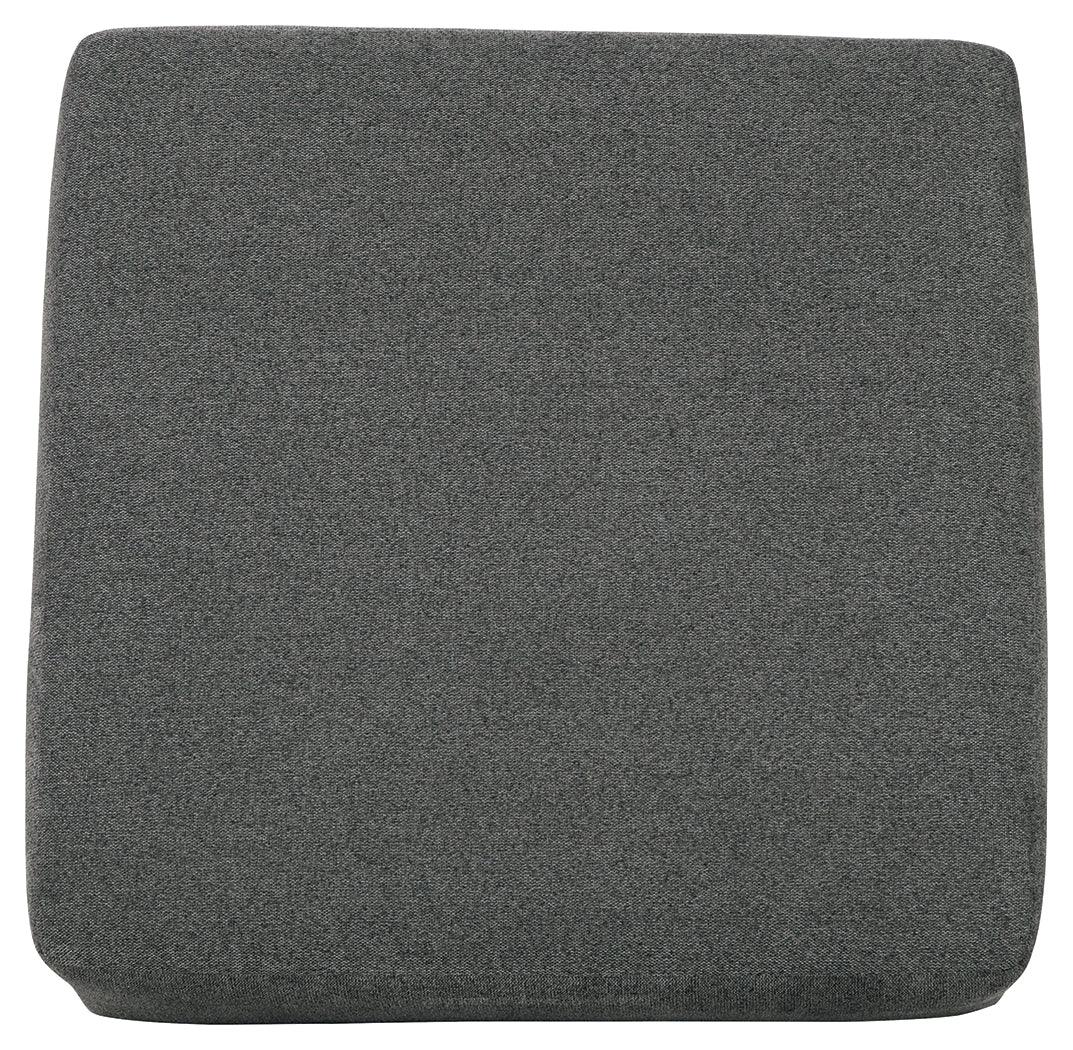 Close-up of charcoal chenille upholstery on Edenfield Ottoman