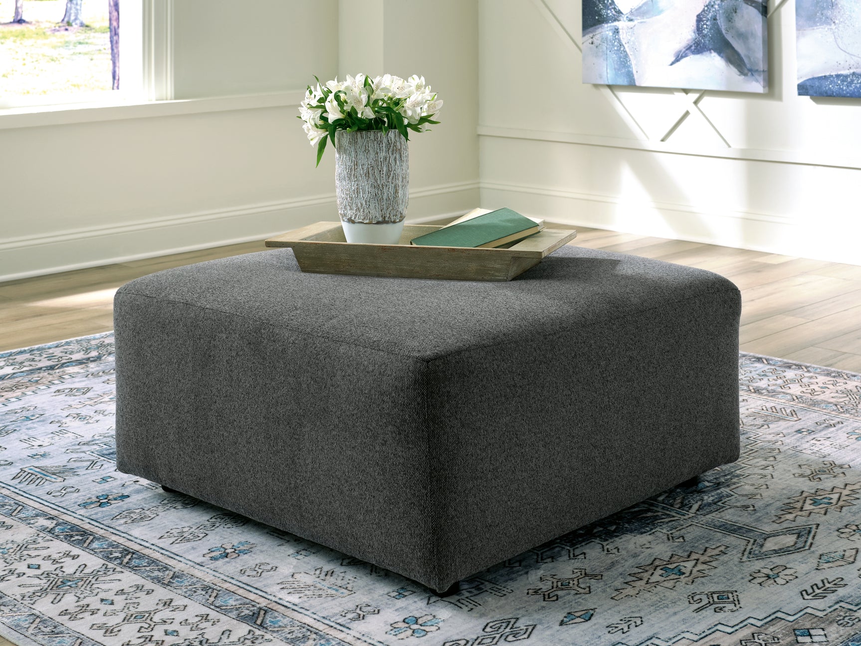 Edenfield Charcoal 3-Piece Sectional Sofa with Ottoman detailed edge view