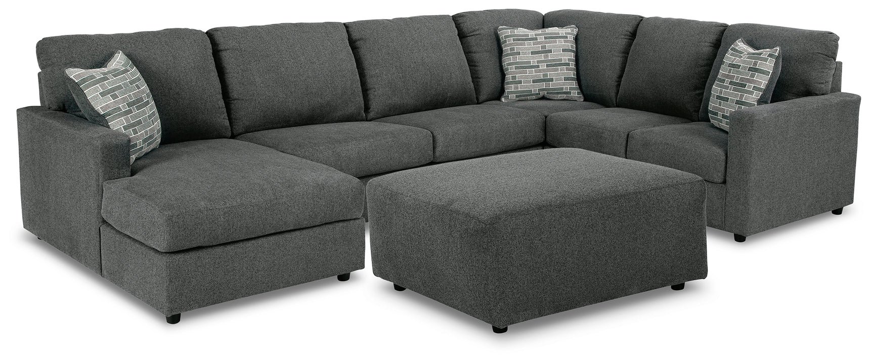 Edenfield Charcoal 3-Piece Sectional Sofa with Ottoman front facing view