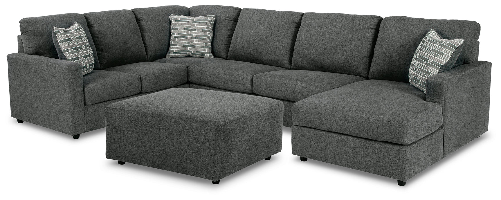 Edenfield Charcoal 3-Piece Sectional Sofa with Ottoman side view