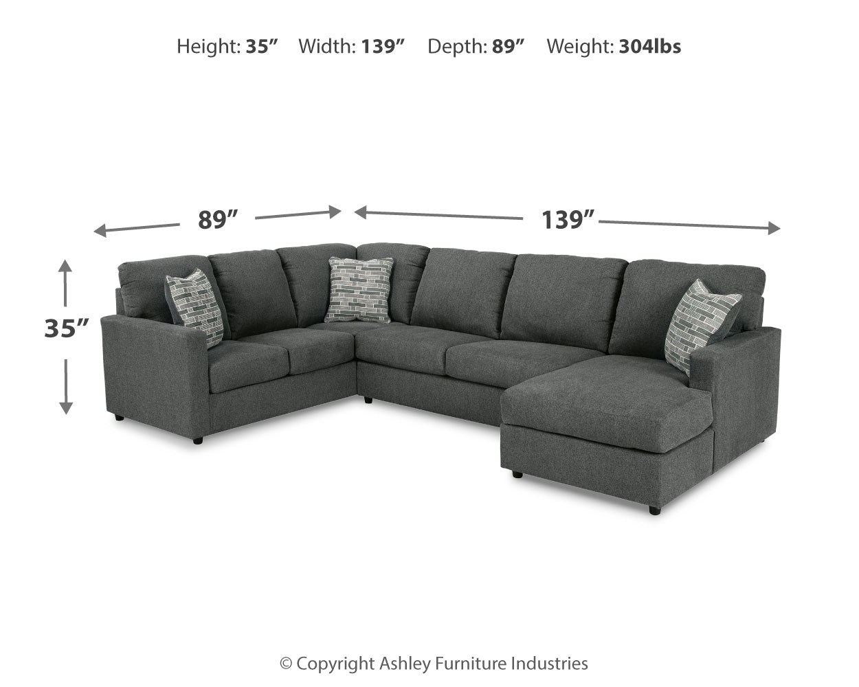 Edenfield Charcoal 3-Piece Sectional Sofa with Ottoman sectional side profile