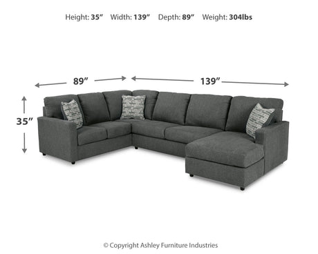 Edenfield Charcoal 3-Piece Sectional Sofa with Ottoman sectional side profile