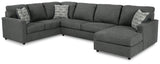 Edenfield Charcoal 3-Piece Sectional Sofa with Ottoman detailed close-up