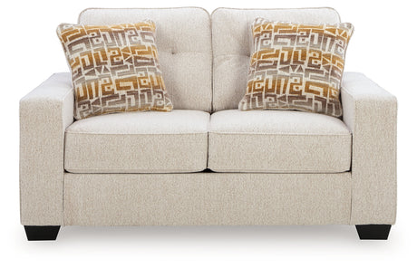 Side profile of Larimer Stone Sofa and Loveseat