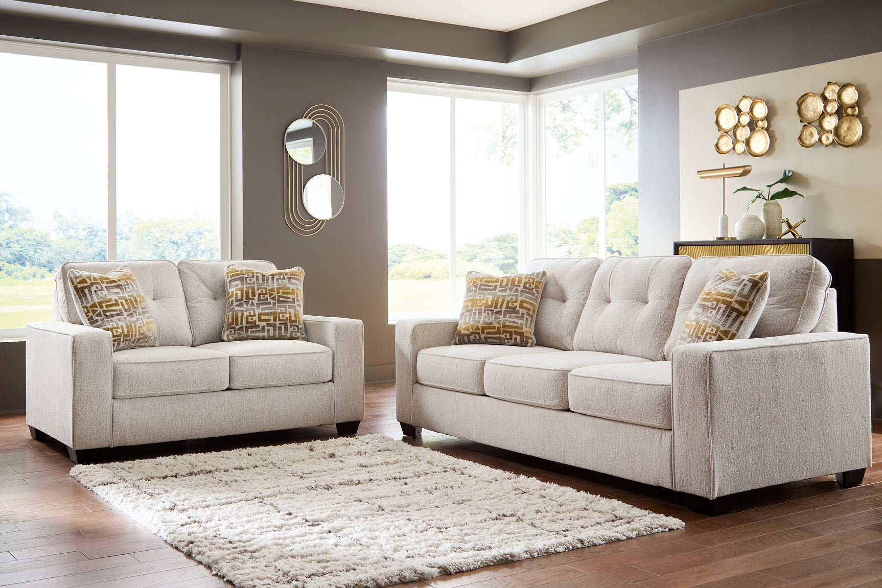 Side view of Larimer Stone Sofa and Loveseat set