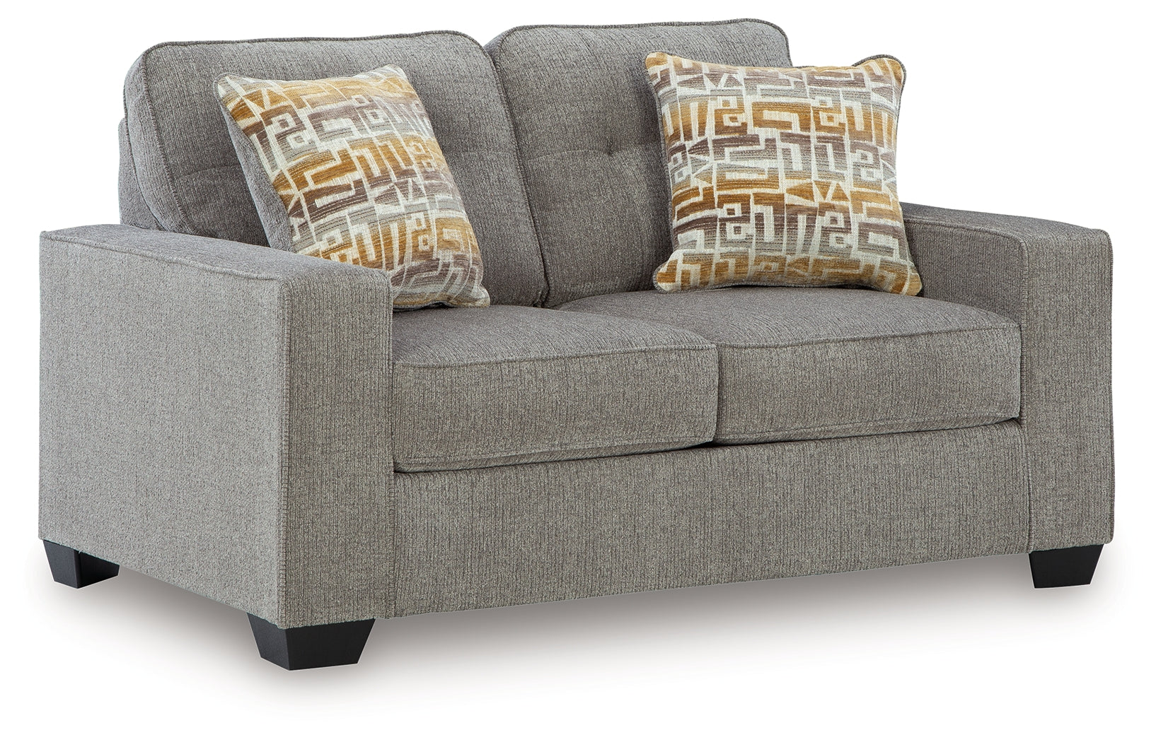 Larimer Loveseat angled view showing track arm