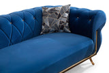 Side view of Lily Navy Velvet Loveseat