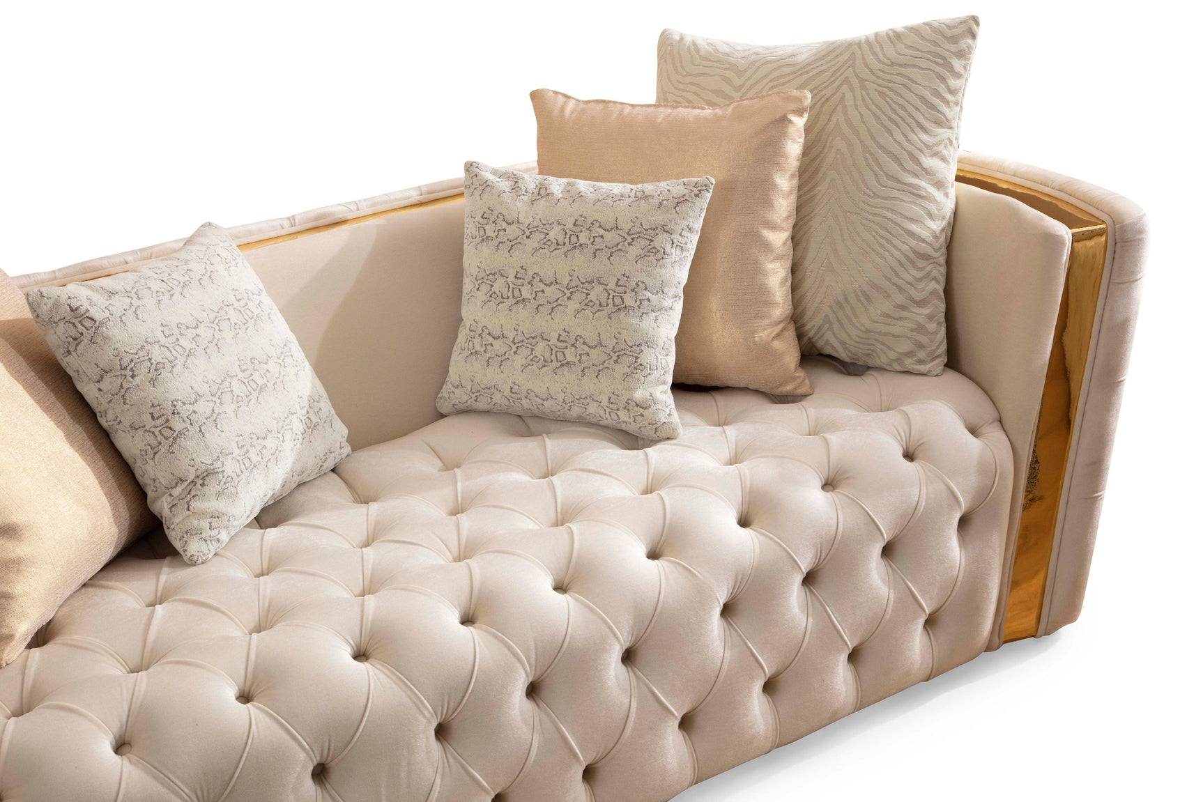 Loveseat front angle with ivory velvet