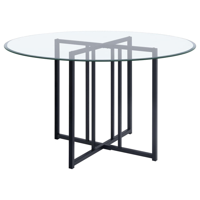 Pace 48-inch Round Glass Top Dining Table Matte Black — product view