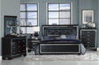 main view of Allura Black faux leather tufted LED panel bed