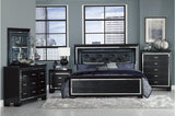 main view of Allura Black faux leather tufted LED panel bed