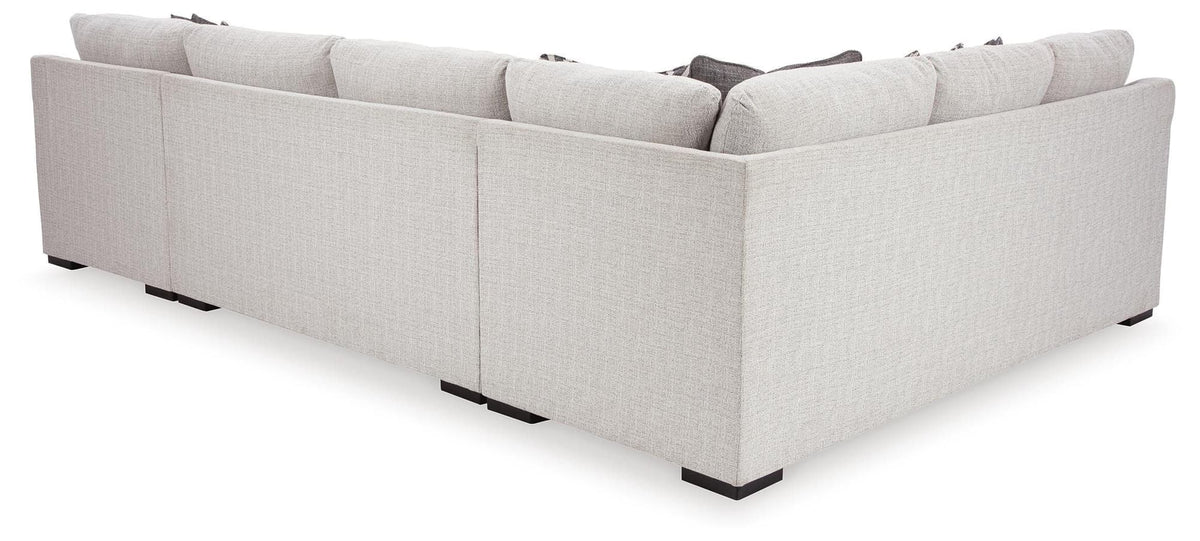 Koralynn Stone 3-Piece Sectional with Ottoman — back view