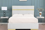 Cartier Ivory Gold Velvet Upholstered Platform Queen Bed, side angle showcasing velvet upholstery