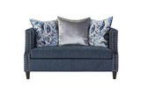 Simone Indigo Blue Fabric Upholstered Loveseat front view