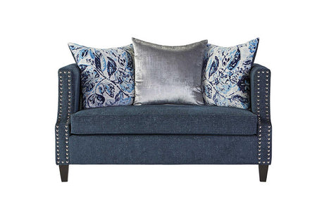 Simone Indigo Blue Fabric Upholstered Loveseat front view