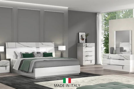 Sunset White Platform Queen Bed angled view showing headboard