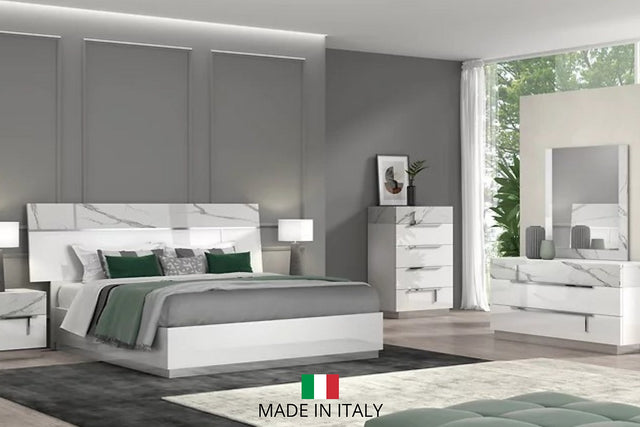 Sunset White Platform Queen Bed angled view showing headboard
