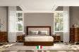 Eva Brown Italian king panel bed angled front view