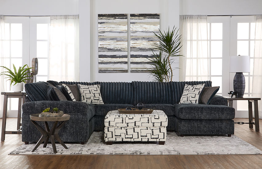 Galactic Charcoal 3-Piece Fabric Sectional sofa front angle view