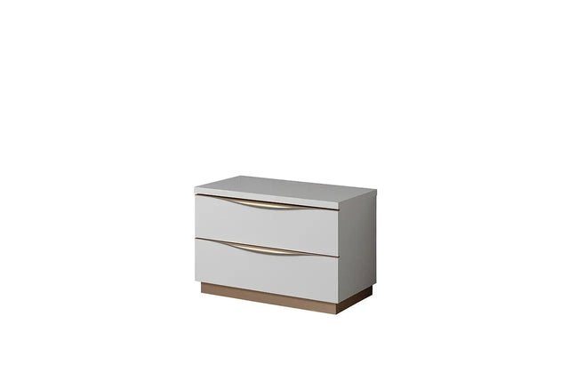 Kharma White Modern Contemporary High Gloss Lacquer Solid Wood 2-Drawers Nightstand - Ella Furniture