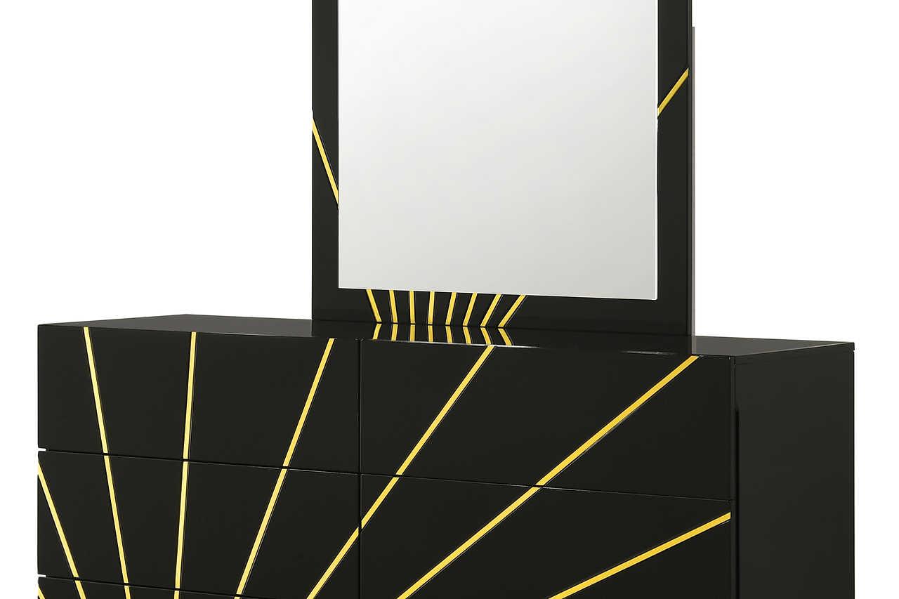 Zenia Black Gold LED Panel Bedroom Set bedroom view of bed